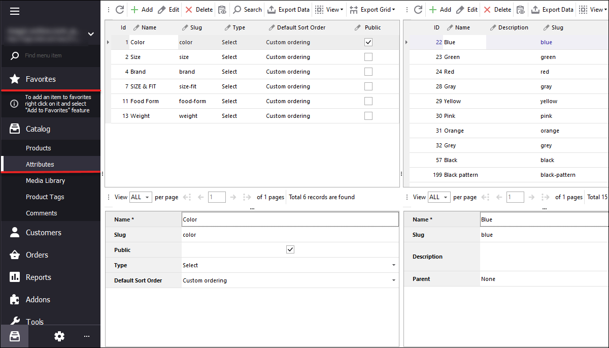 Attributes Section in WooCommerce Store Manager