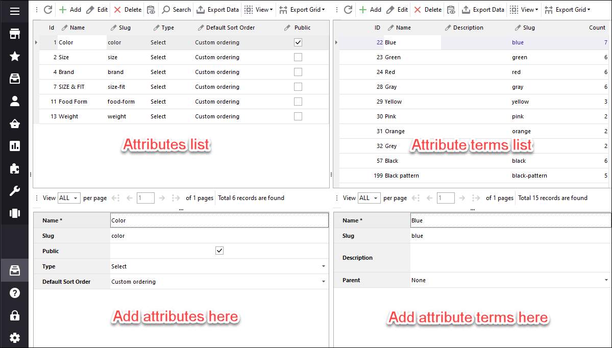 Attributes and Terms in Store Manager for WooCommerce