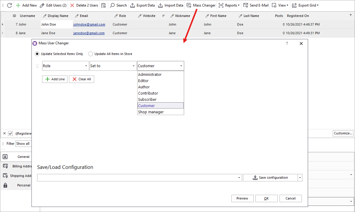 Bulk WooCommerce Users Role Association via Mass Changer