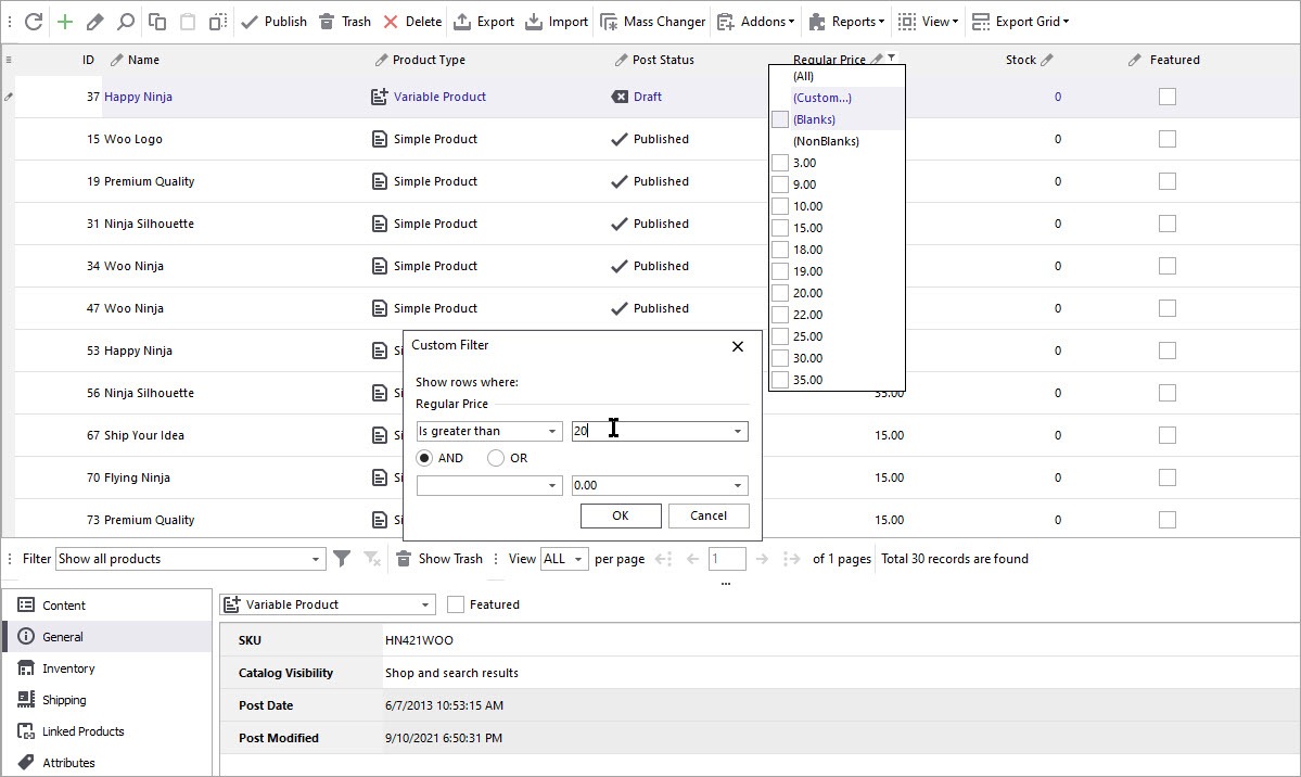 Add, edit WooCommerce products massively