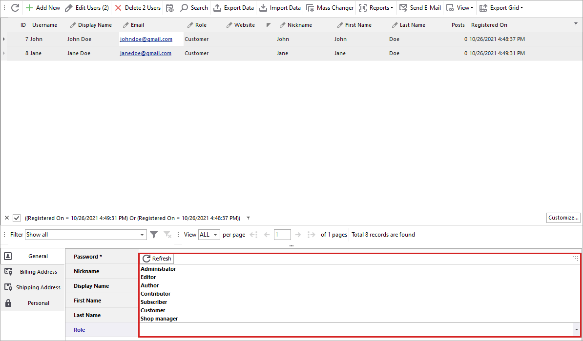 Mass WooCommerce Users Role Assign in the Lower Grid