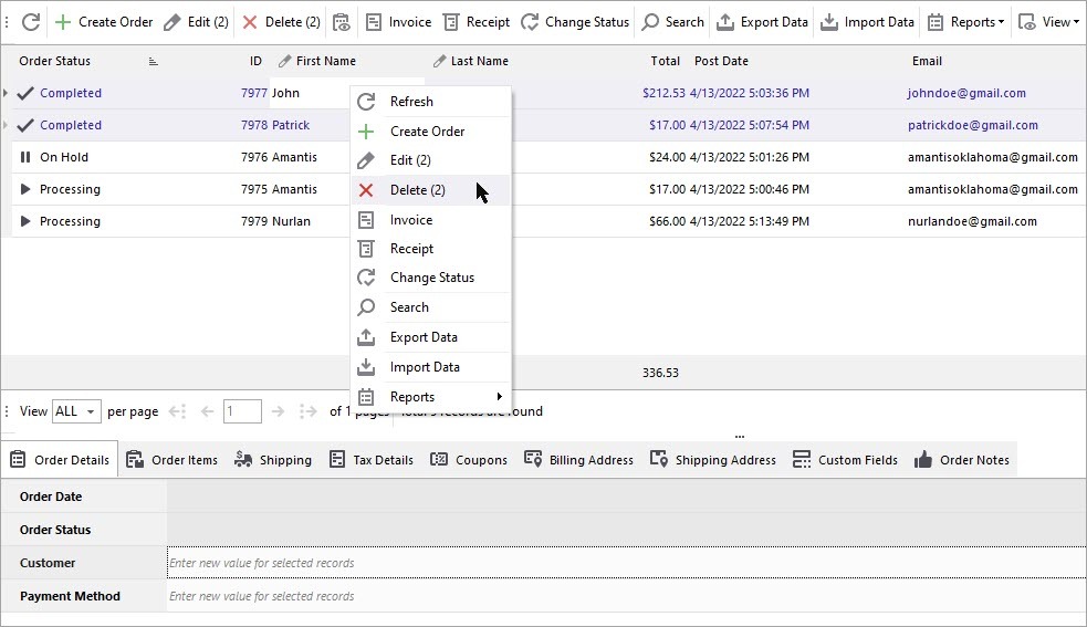 Delete Incorrect or Test Orders